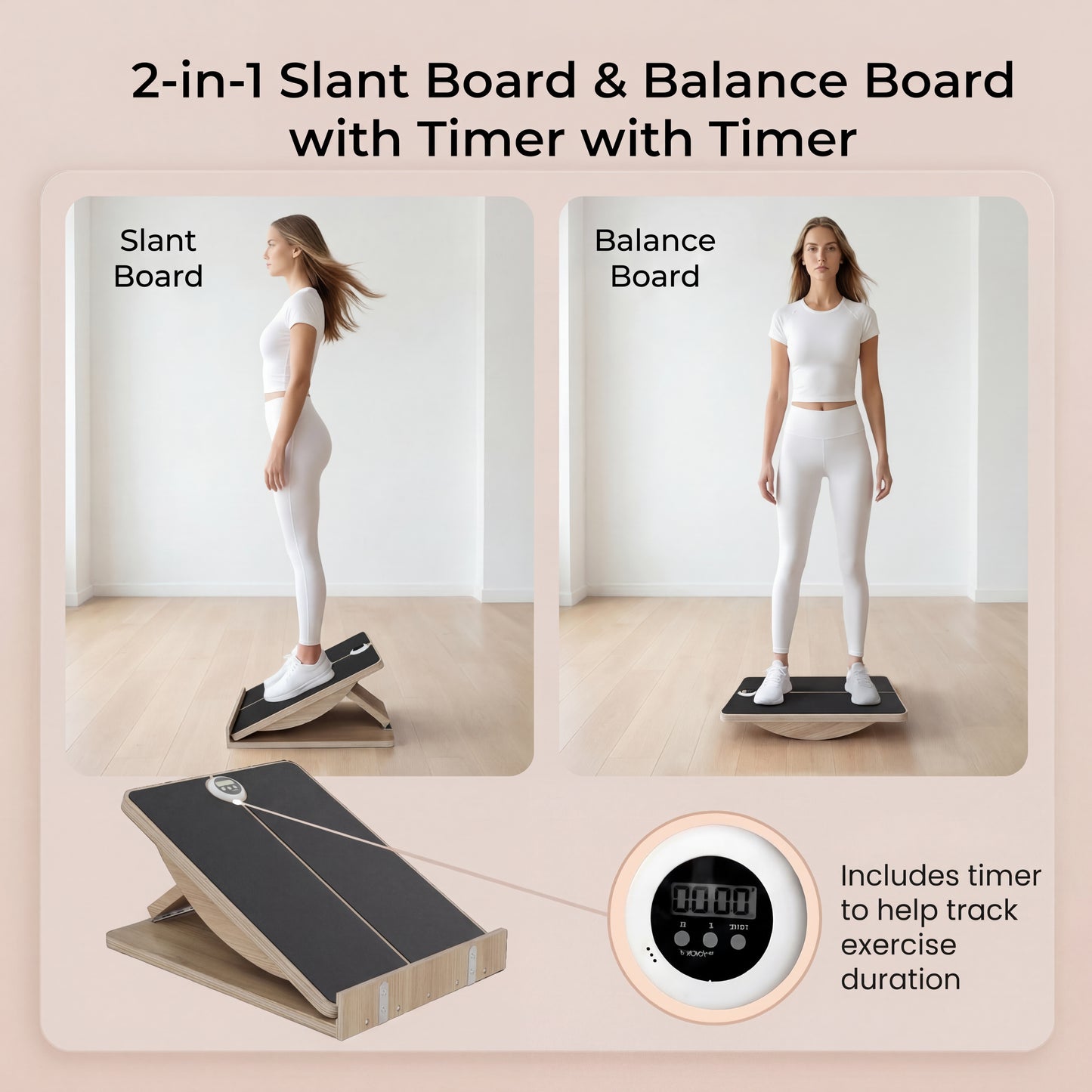 2-in-1 Slant Board & Balance Board with Timer