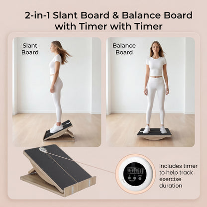 2-in-1 Slant Board & Balance Board with Timer